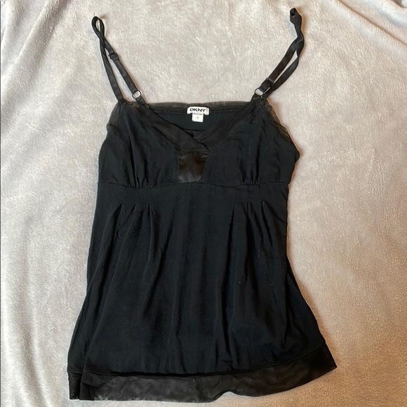 DKNY Black Sleeveless Loose Fitting Mesh Detail Camisole - Picture 1 of 7